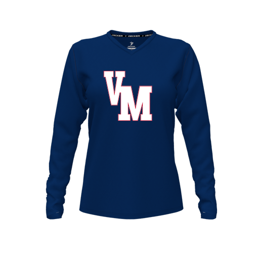 [FTLVCFNV-FYXS-LOGO2] Decker Comfort T-Shirt (Female Youth XS, Navy, V Neck, Logo 2, Long Sleeve)