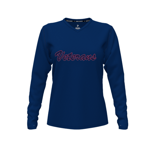 [CUS-DFW-TEES-CMF-VNK-LSL-NVY-FYXS-LOGO3] Comfort T-Shirt (Female Youth XS, Navy, V Neck, Logo 3, Long Sleeve)
