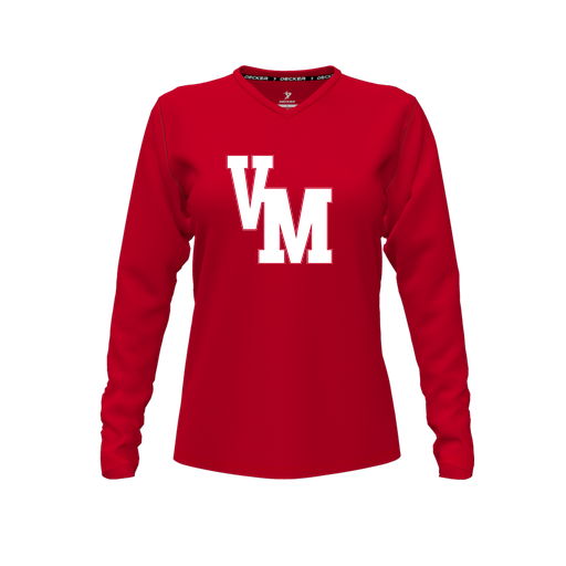 [CUS-DFW-TEES-CMF-VNK-LSL-RED-FYXS-LOGO2] Comfort T-Shirt (Female Youth XS, Red, V Neck, Logo 2, Long Sleeve)