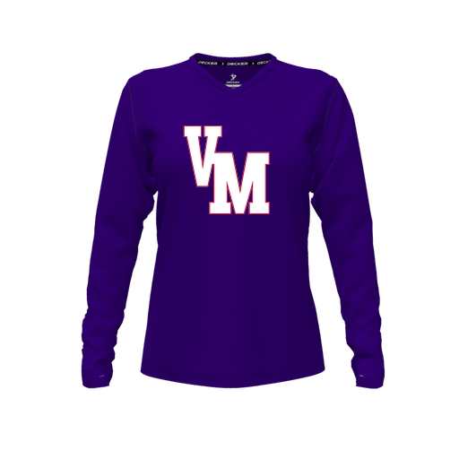 [CUS-DFW-TEES-CMF-VNK-LSL-PUR-FYXS-LOGO2] Decker Comfort T-Shirt (Female Youth XS, Purple, V Neck, Logo 2, Long Sleeve)