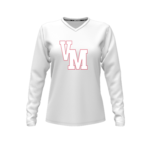 [CUS-DFW-TEES-PER-VNK-LSL-WHT-FYXS-LOGO2] Performance T-Shirt (Female Youth XS, White, V Neck, Logo 2, Long Sleeve)