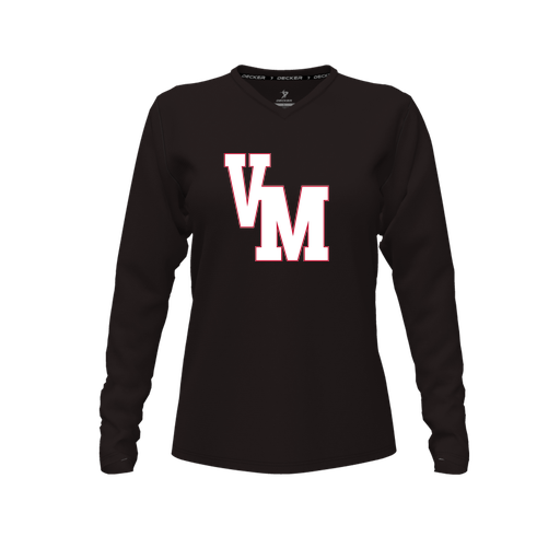 [FTLVPTBK-FYXS-LOGO2] Decker Performance T-Shirt (Female Youth XS, Black, V Neck, Logo 2, Long Sleeve)
