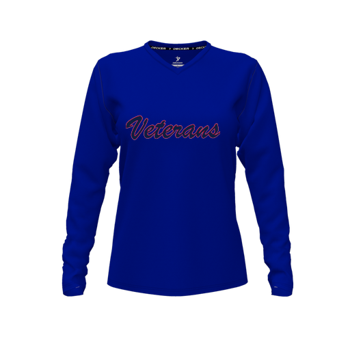 [CUS-DFW-TEES-PER-VNK-LSL-RYL-FYXS-LOGO3] Performance T-Shirt (Female Youth XS, Royal, V Neck, Logo 3, Long Sleeve)