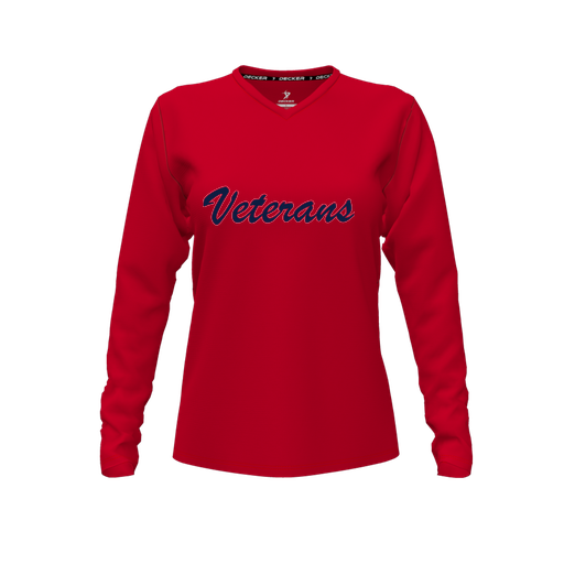 [CUS-DFW-TEES-PER-VNK-LSL-RED-FYXS-LOGO3] Performance T-Shirt (Female Youth XS, Red, V Neck, Logo 3, Long Sleeve)