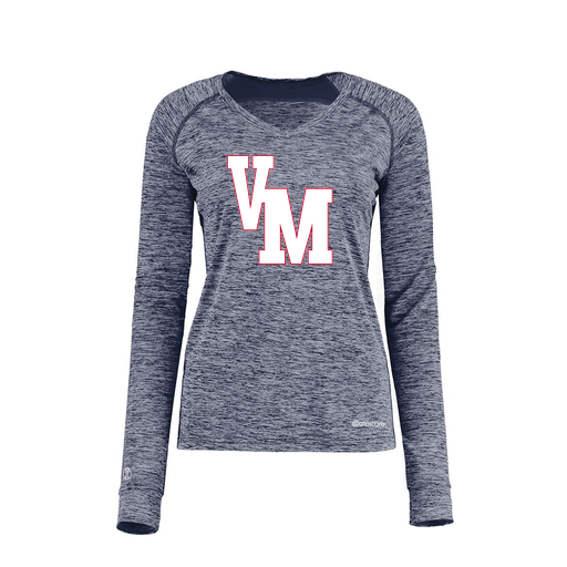 [222770.U22.XS-LOGO2] Ladies Electric Long Sleeve Shirt (Female Adult XS, Navy, Logo 2)
