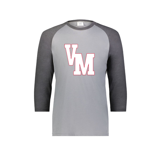 [6879.30V.S-LOGO2] Men's Vintage 3/4 Sleeve T-Shirt (Adult S, Gray, Logo 2)