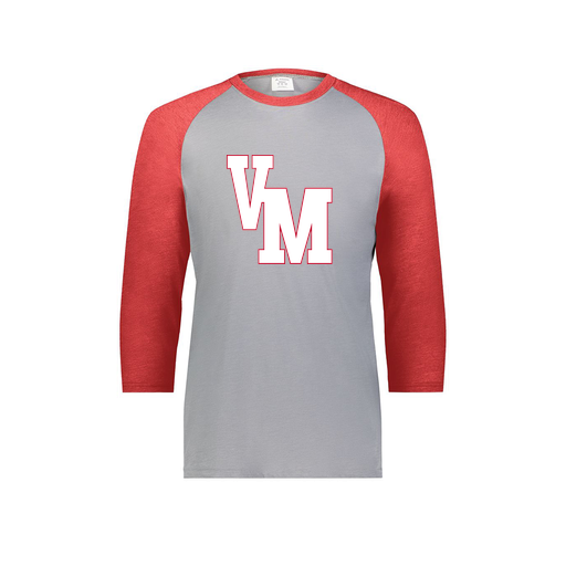 [6879.27V.S-LOGO2] Men's Vintage 3/4 Sleeve T-Shirt (Adult S, Red, Logo 2)